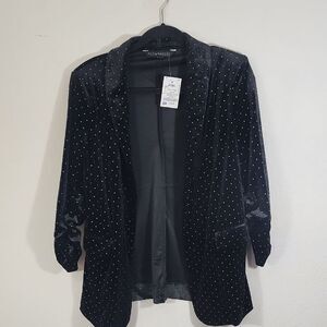 Meg & Margot Black Velvet Blazer with Polka Dot Pattern Size M NWT